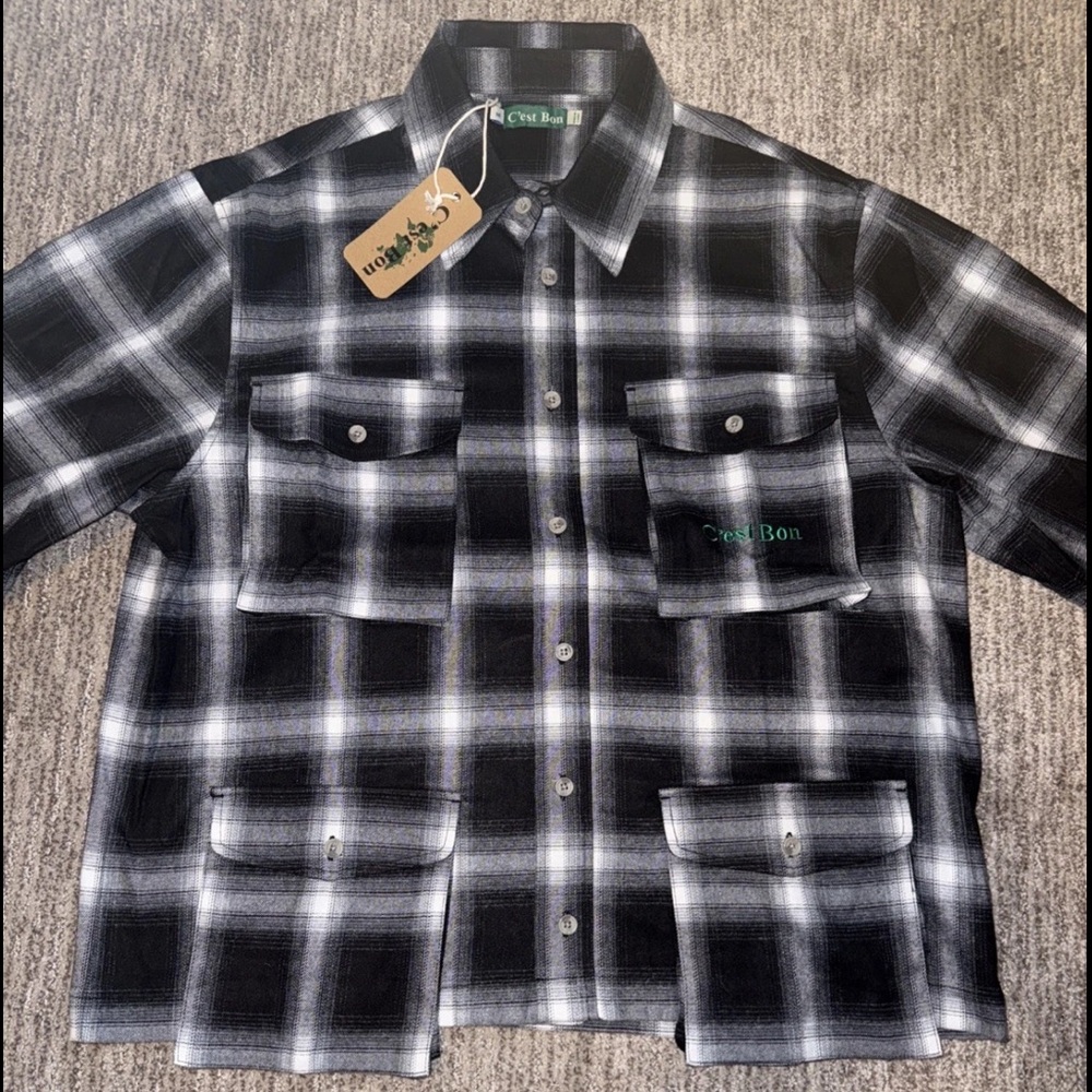 Plaid Black and Gray Shirt Jacket